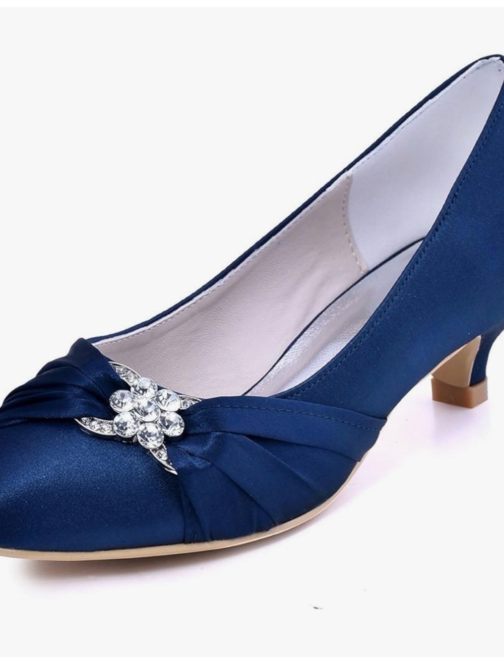 Elegant Royal Blue Satin Low Heel Pumps with Crystal Accent